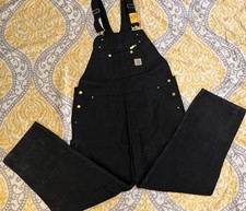 NEW Carhartt Zip to Thigh Bib Overalls Double Front R37-BLK Mens 42x32 - Black