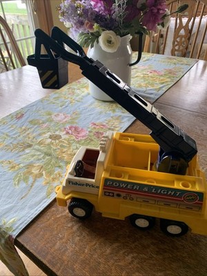 Vintage Fisher Price 1983 Power & Light Service Rig Truck Working Lift Bucket