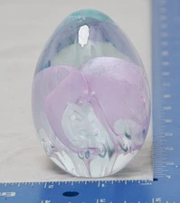Blown Glass Egg Paperweight Pink Swirl Bubbles Art Office Collectible Gift