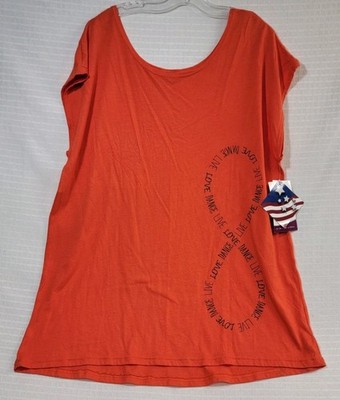 Motionwear Orange Graphic Short-sleeve Wide Scoop Neck ''LIVE LOVE DANCE'' SZ SA 