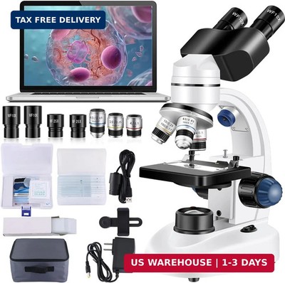 Microscope for Adults WF10x and WF25x eyepieces, 40X-2000X Magnification USB Cam