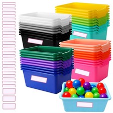 36 Pack Plastic Cubby Bins, Stackable Storage Bins with Adhesive Label Book O...