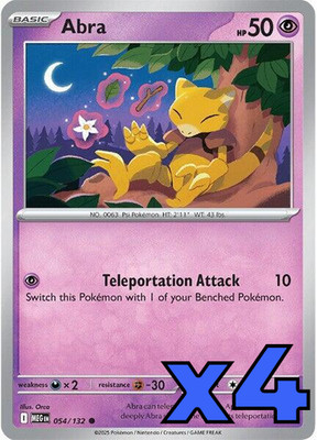 4x Abra 054/132 Me01: Mega Evolution PLAYSET x4 - Pokemon TCG - NM