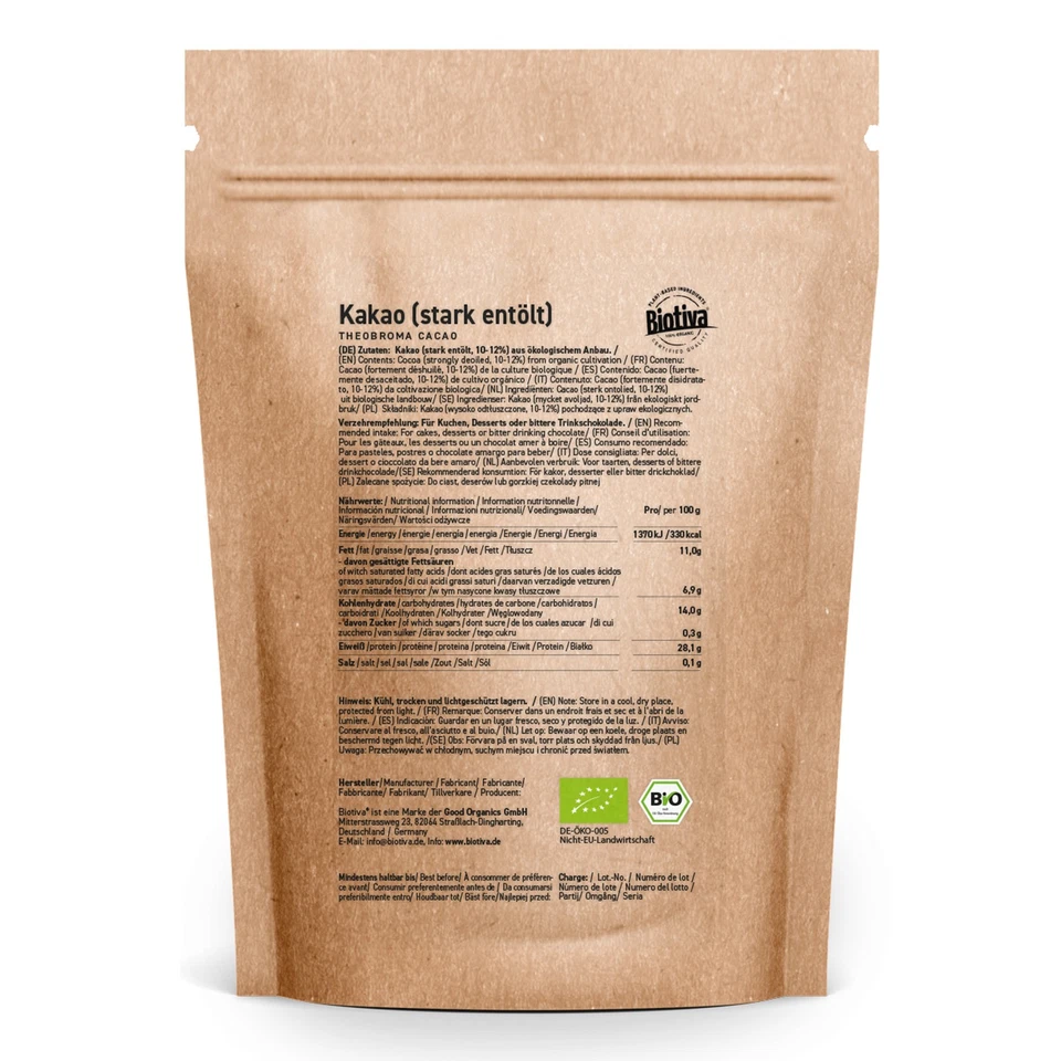Kakao Pulver stark entölt Bio 1000g Biotiva (29,99 EUR/kg) - Bild 2 von 4