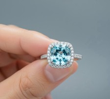 Vintage Cushion Cut Aquamarine Ring 925 Sterling Silver Women  s Ring.