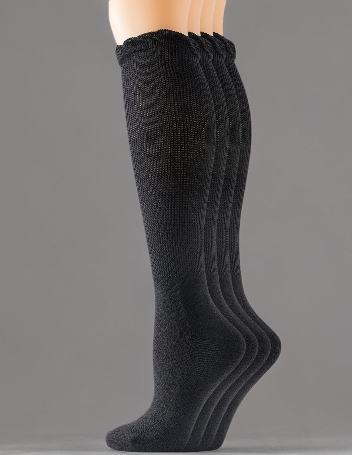 4 Pairs Women's Diabetic Knee-Hi Socks Non-binding Seamless Black Lace