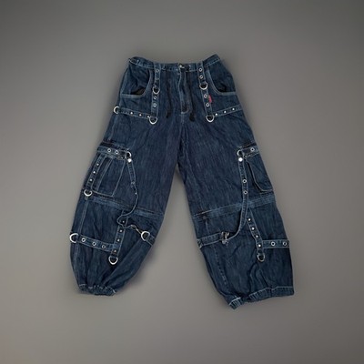 Y2K Xl Tripp NYC blue jean Punk Gothic Wide-Leg Cargo Pants Straps