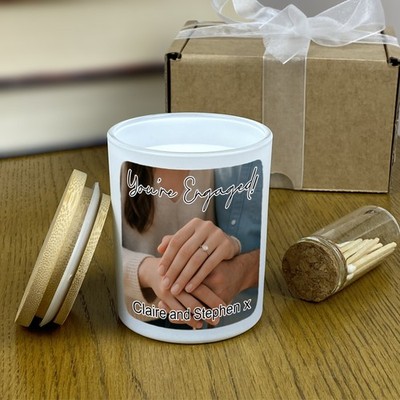 Personalisierte Foto Verlobtes Paar Kerze Geschenk Duft Sojawachs Glückwunsch