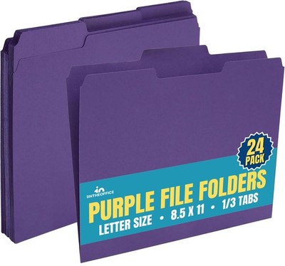 1InTheOffice Purple File Folders Top-Tab Folders, 3 Tab, Purple, 