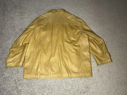 Mens Genuine Leather Pea Coat 4XL Mustard Tan Double Breasted Lined Made in USA image 2
