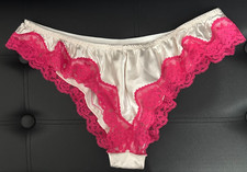 Beautiful Ivory Satin & Hot Pink Lace Panties Size 16 Silky Knickers