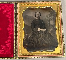 1/4 PLATE DAGUERREOTYPE ELEGANT WOMAN MOUNTAIN BACKDROP, ORIGINAL PAPER SEALS