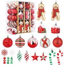 65pcs Christmas Tree Ornaments Set, Shatterproof Christmas Gingerbread Man Ba...