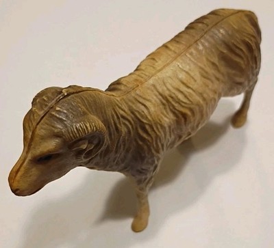 Antique Sheep Celluloid 1930s 4.5'' Long Horns On Head Gray & Off White Nativity 