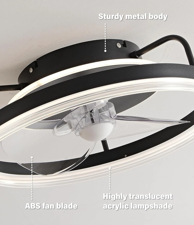 Ventilatore da Soffitto con Luce, 26W 40CM Dimmerabile Plafoniera - Telecomando - Immagine 3 di 4