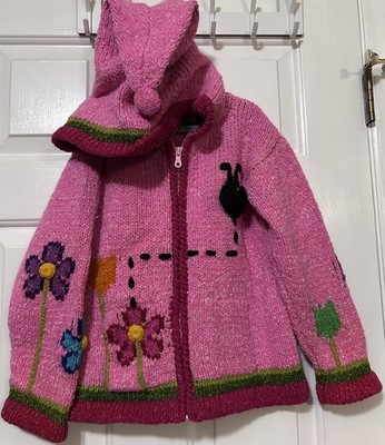 Ecuadorian E.C.C. Youth 6 Full Zip Sweater Wool Blend Hooded Floral Whimsy Fairy