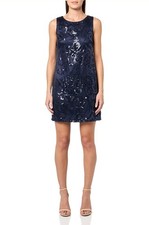 Vince Camuto Women's Sleeveless Boat Neck Sequin Shift Dress - Sz. 2, Navy