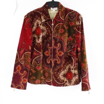 St. John Sport By Marie Gray Jacket Womens 6 velour Paisley Collared gold Zipper