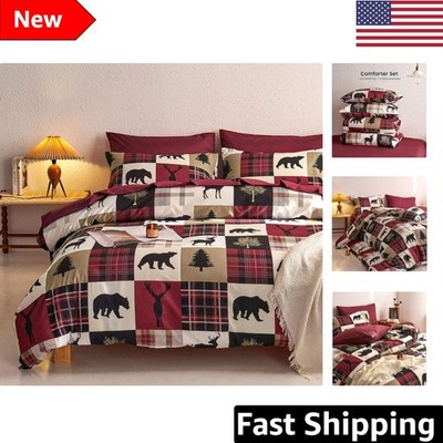 All-Season Rustic Comforter Set - Queen Size Patchwork Bedding in Burgundy Black