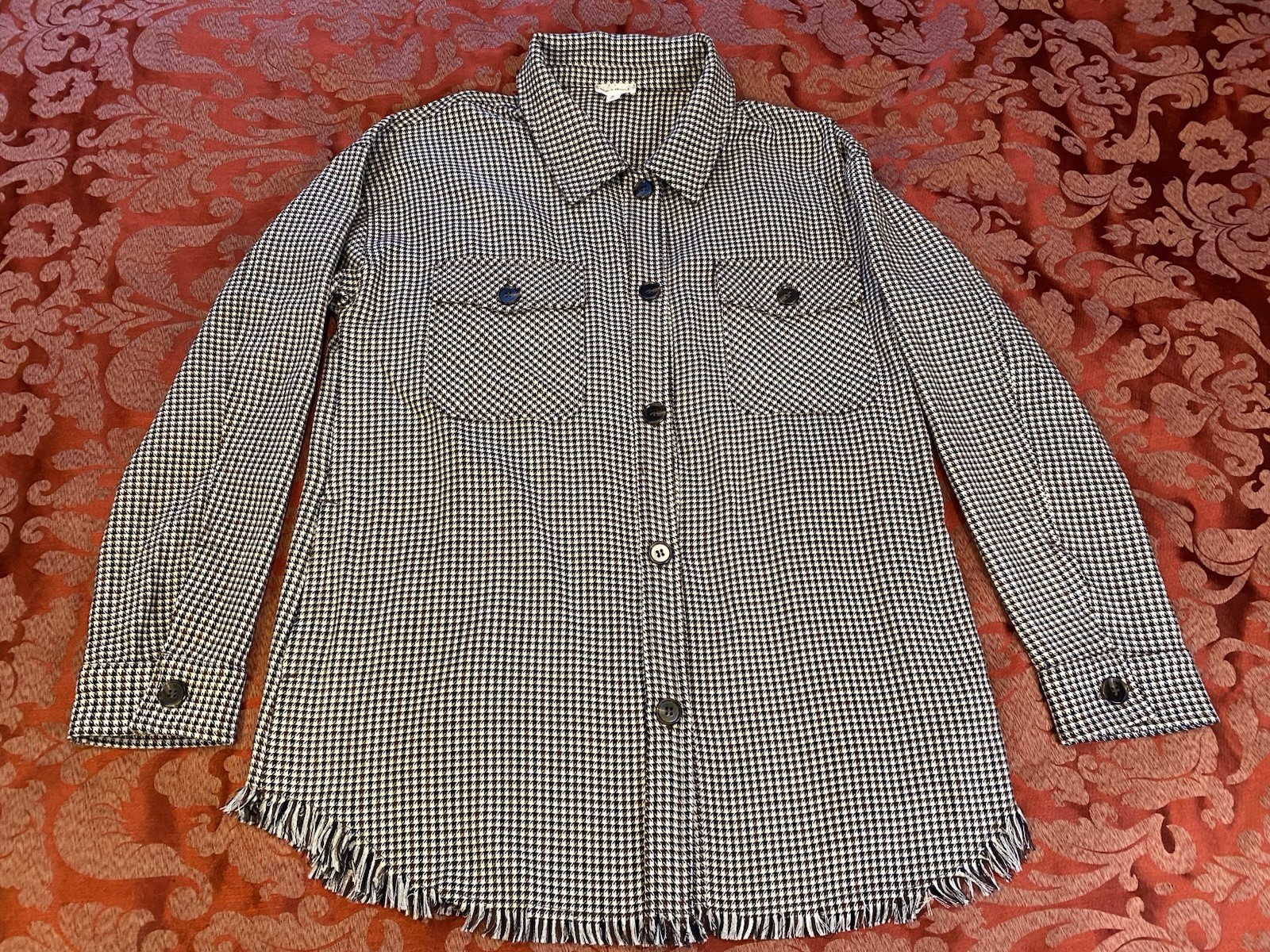 Hem & Thread Button Down Shirt Shacket Fringe Hem… - image 1