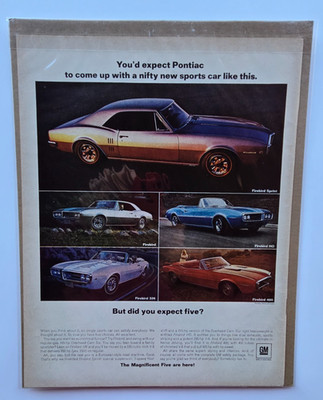 67 Pontiac Firebird Vintage Print Advertisement Taken from 1967 Life Magazine