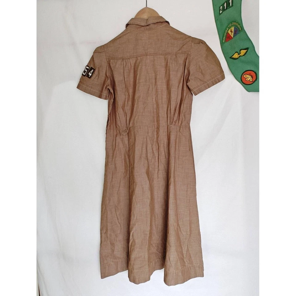 Girl Scouts USA Brownie Uniform Button Up Brown Dress Troop #254 40s 50s Sash - Image 3 of 4