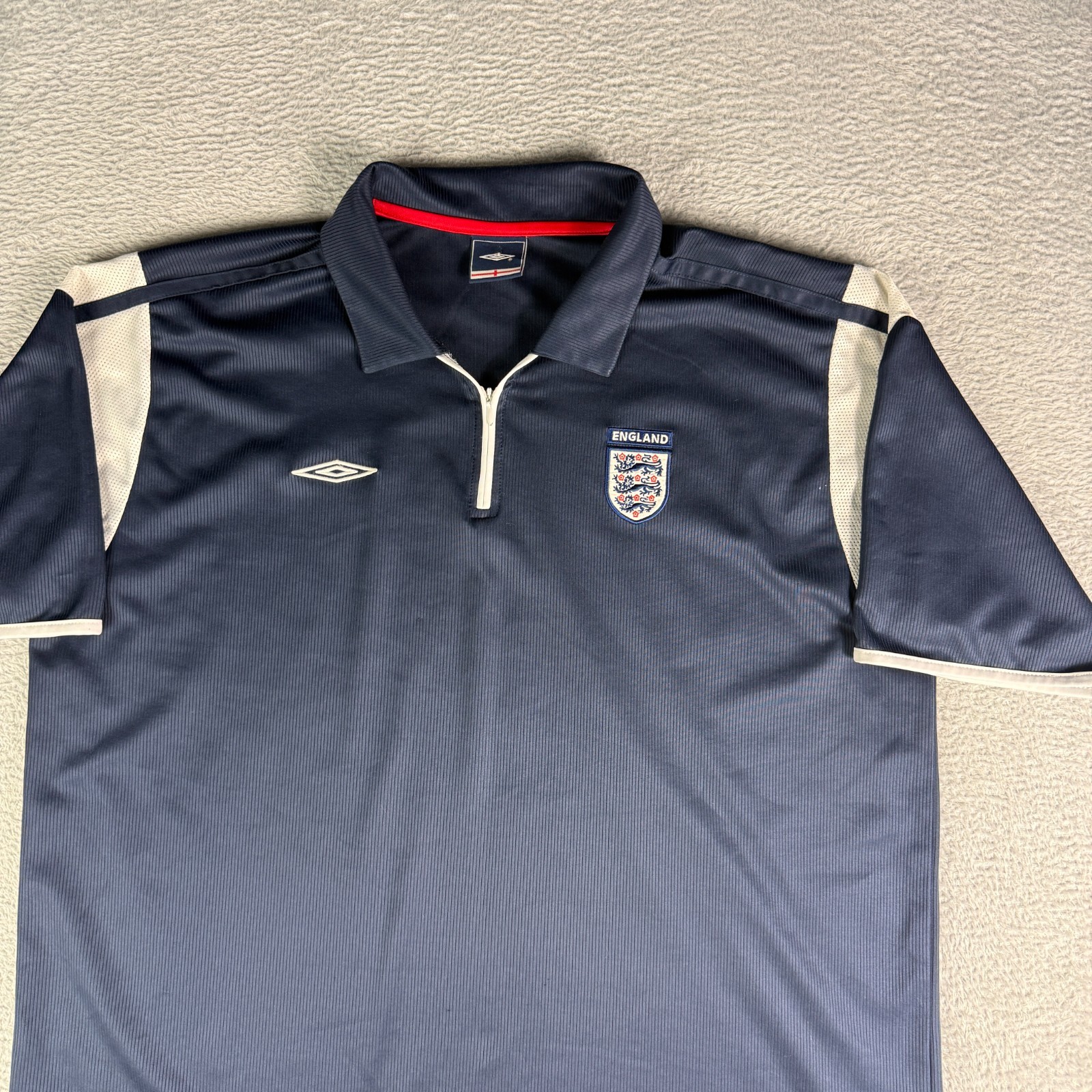 VTG Umbro England 2002/03 Navy Quarter Zip Collared XXL Training Football Shirt image 2