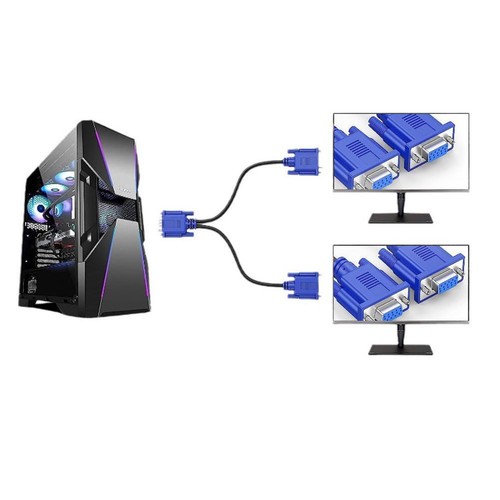 1 PC to 2 Way VGA SVGA Monitor Y Splitter Cable Lead TFT 15Pin Female Male D1W1 - Picture 9 of 14