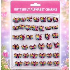 26pc Rainbow Butterfly Alphabet Shoe Charms Set A-Z Pink Letter PVC Accessories