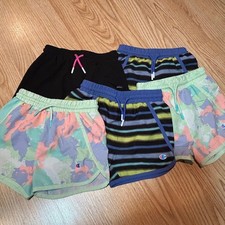 Champion Kids Athletic Shorts Set 5 Pairs Black Tie Dye Stripe Size 4