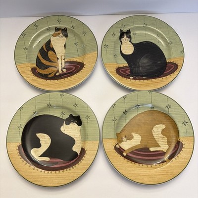 Vintage Sakura Cat Plates, Warren Kimble  Collection Stoneware Salad/Dessert (4)