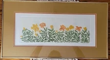 Signed Joy Jerviss Colored Etching Flower Garden Framed Northport NY Artist