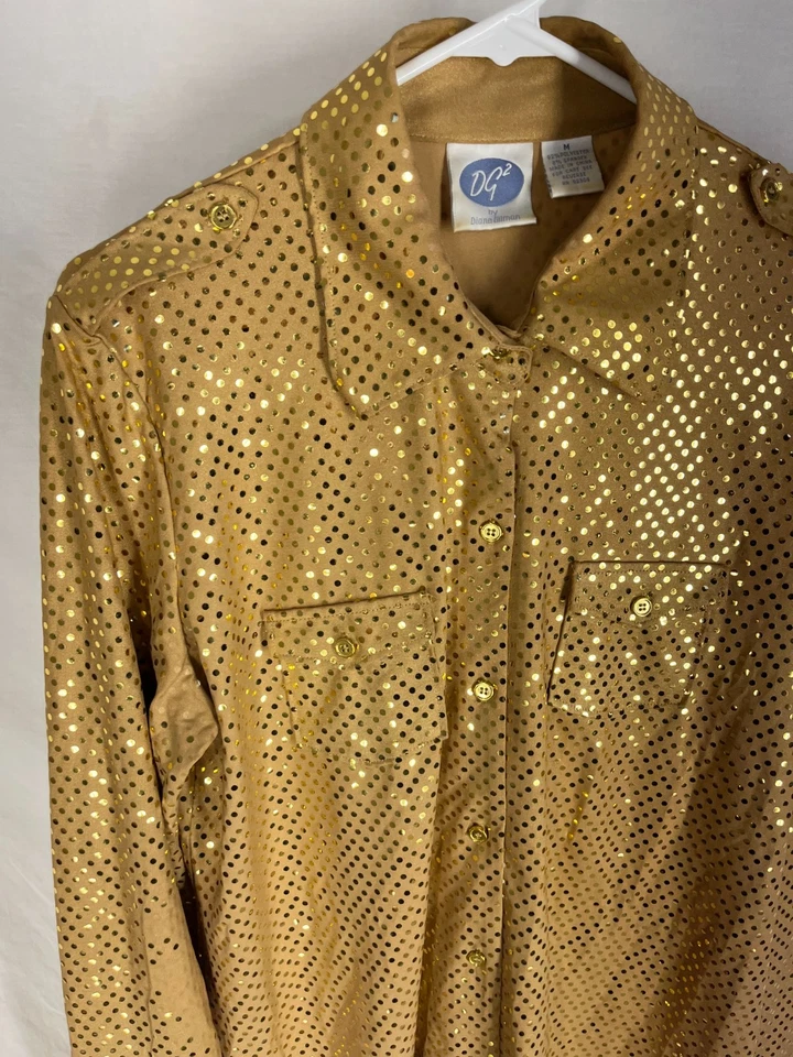 DIANE GILMAN верхний размер средний коричневый блестки карманы длинным рукавом старые деньги стильный - Изображение 2 из 4