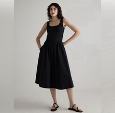 Quince Women Cotton Mixed Media Tank Dress Black Basic Sleeveless Size Medium