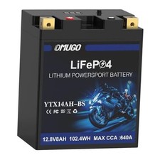 Lithium Motorcycle Battery 12V 8Ah 640CCA LiFePO4 with MotoCore YTX14AH-BS