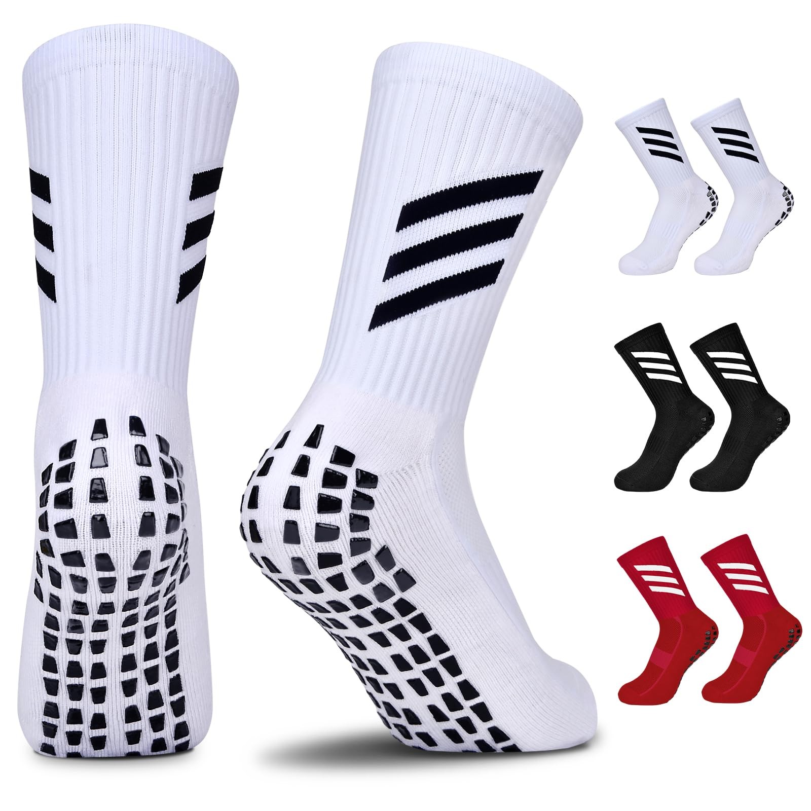 Chaussettes antidérapantes de football enfant respirantes bleues et noires