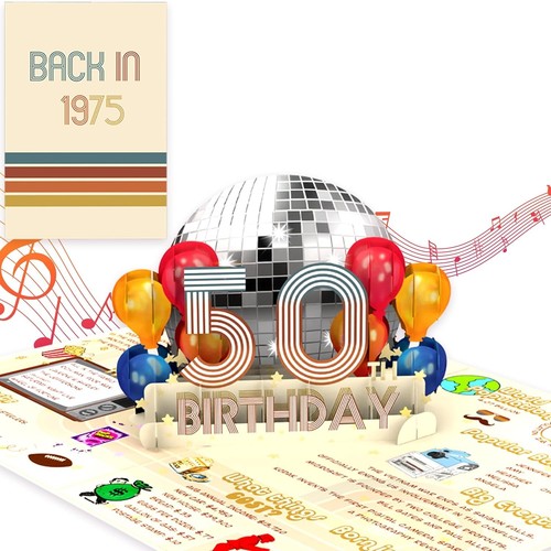 50th Birthday Card with Lights and Music - Vintage 1975 Pop Up Card with Lights