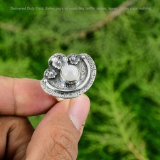 Sterling Silver Round Rainbow Moonstone Stone Bezel Promise Flower Ring Jewelry