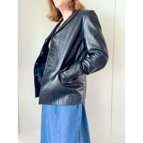 Y2K GAP Leather Blazer Jacket – Black Genuine Leather, Minimalist 2000s Style - Picture 10 of 13