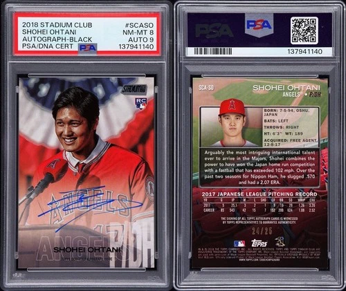 2018 STADIUM CLUB AUTO BLACK FOIL /25 #SCASO SHOHEI OHTANI RC PSA 8 AUTO 9
