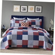 Quilt Set Queen Size, 100 Cotton Queen Quilt, Queen 90"x98" Blue/Red/White
