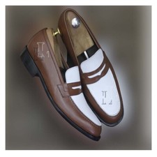 Handmade Men's Two Tone Formal Genuine Leather Loafer, Fashion Shoes, Sale !!!