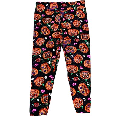No Boundaries Women's Halloween Skull Pumpkins Hi Rise Sueded Legging XL  (15-17)