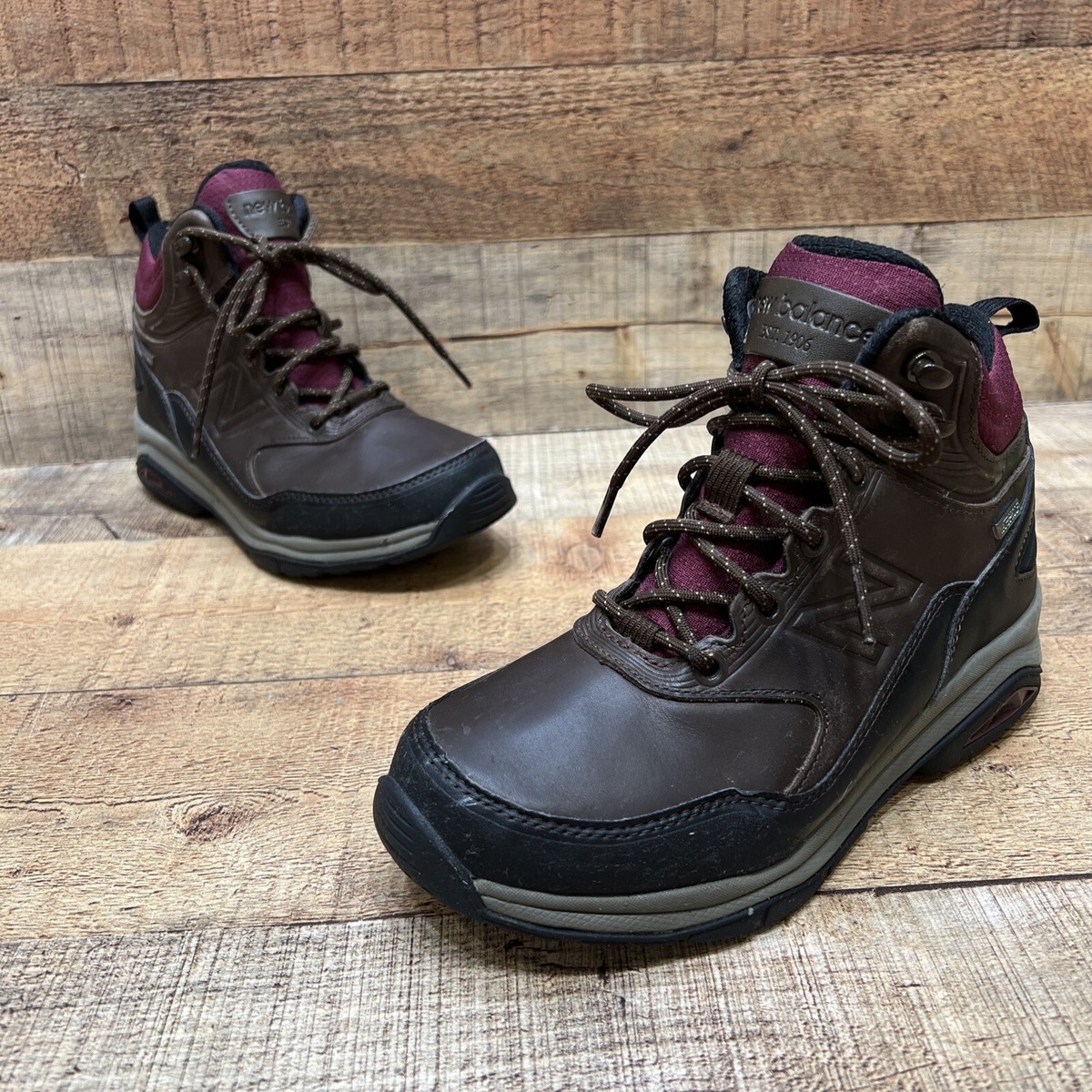New Balance Waterproof Womens Brown Leather Hiking Boots Mid 