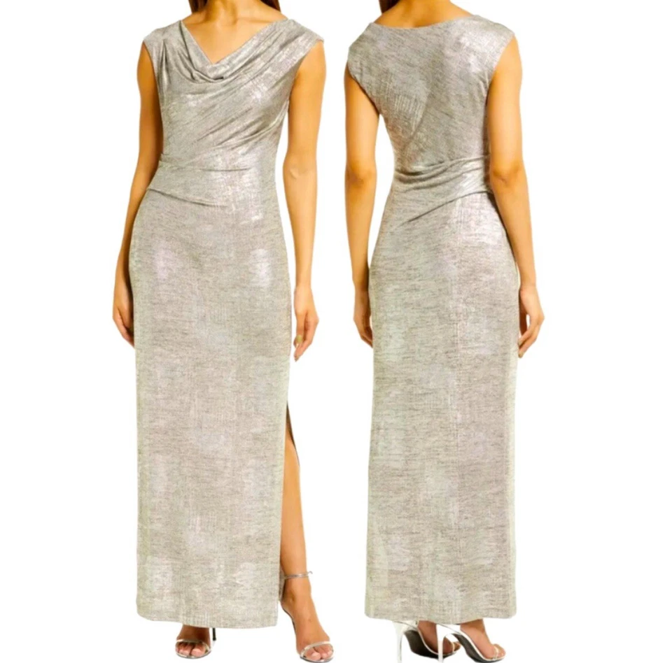 NUEVO SIN ETIQUETAS 8 prendas conectadas para mujer vestido formal plateado topo capucha escote Foto 3 de 4