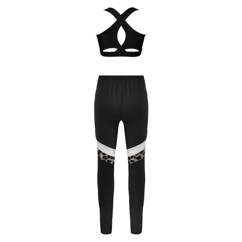 Kids Girls Tracksuits Competition Crop Top Yoga Pants Workout Sportwear Jazz - Picture 7 of 28