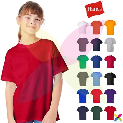 Hanes Youth ComfortSoft T-Shirt Kids Short Sleeve Plain Basic Crew Tee - 5480