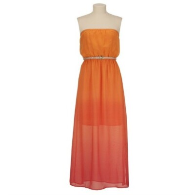maurices orange dress Bare Embroidered Eyelet Tiered Midi Dress