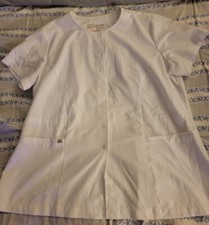 Signature Greys Anatomy Womens Snap Front Scrub Jacket short sleeve White 2x