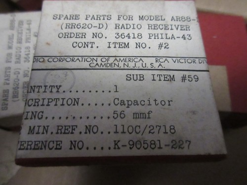 RCA AR88 RECEIVER BOX OF CAPACITORS 56MMF K90581-227 NEW OLD STOCK FROM 61MU S7 - Zdjęcie 3 z 3